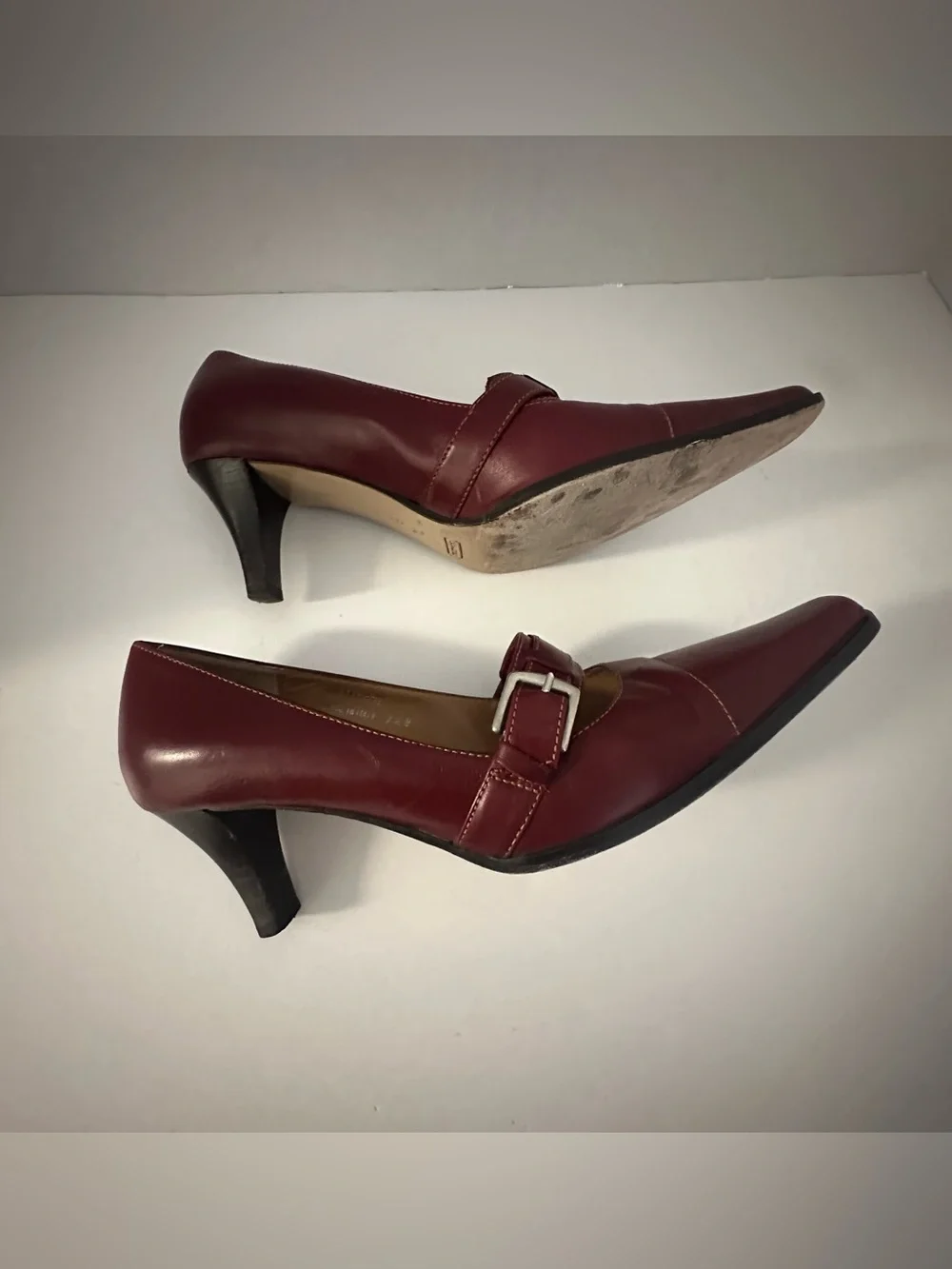 Coach Women's Burgundy Leather Buckle Pumps